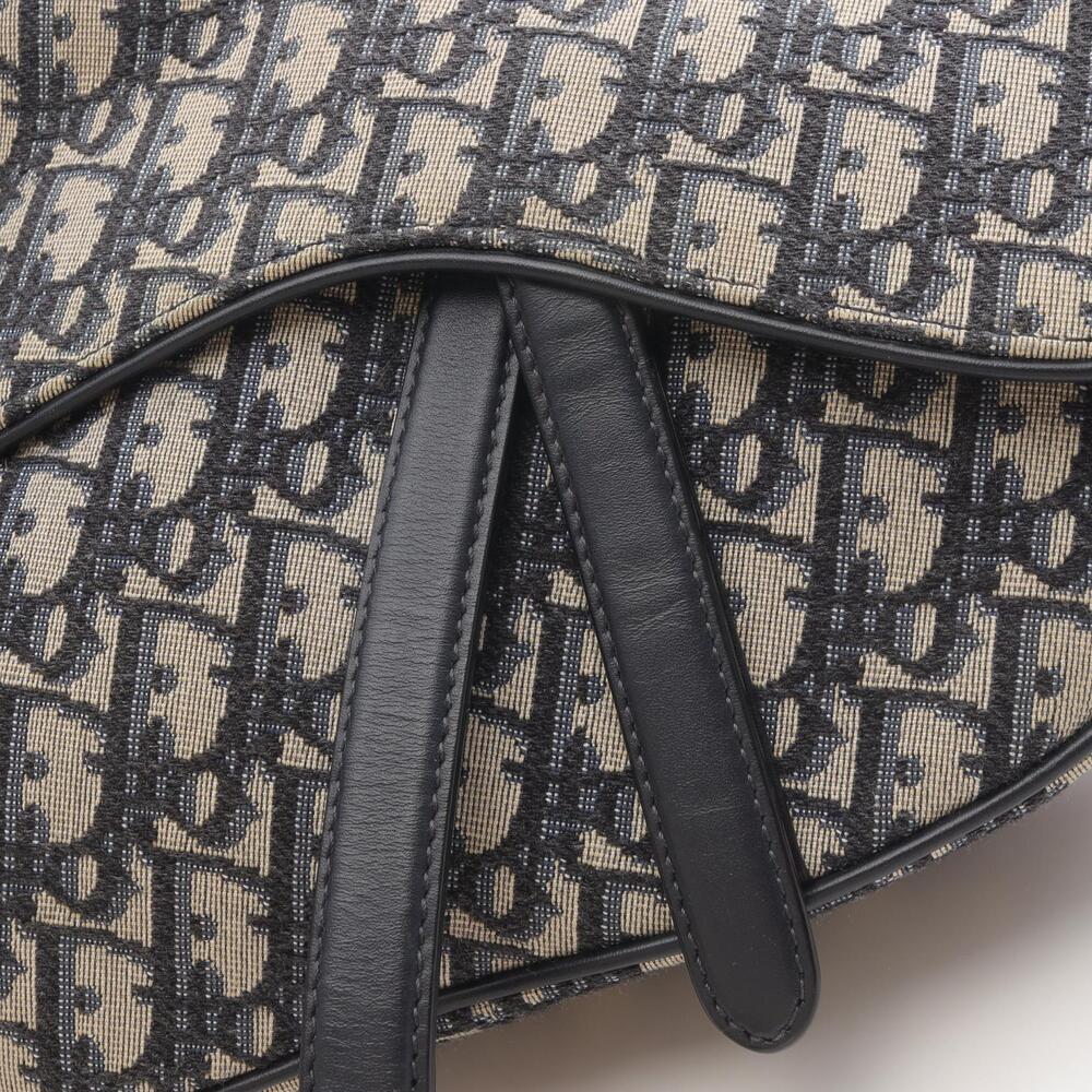 Dior Saddle Bag Oblique Jacquard Canvas Leather Handbag Ivory White Navy Blue - Picture 8 of 9